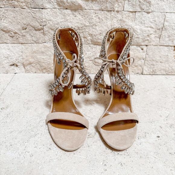 Aquazzura Milla Jewel 105 Suede Nude - Picture 8 of 14